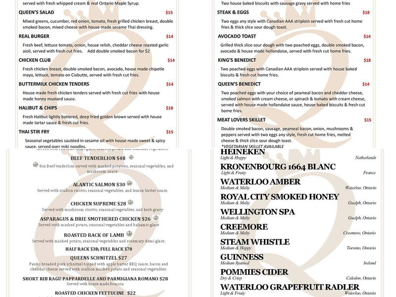 Queen's Café Casual Dining Menu