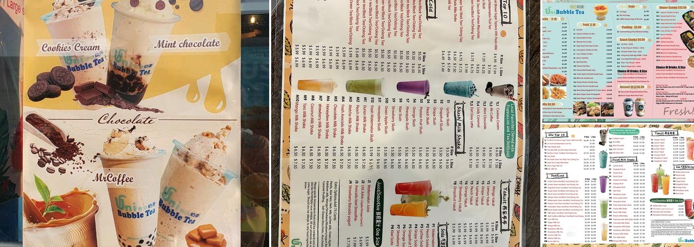 Uni Bubble Tea Menu