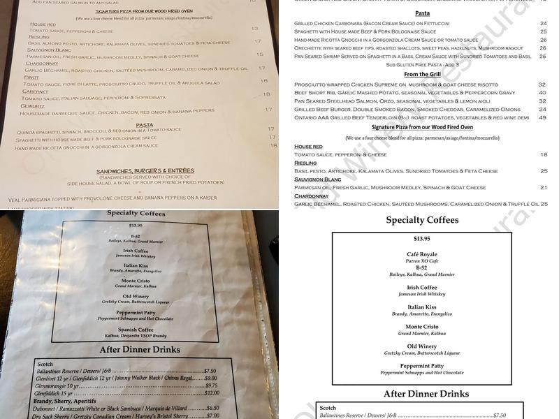 The Old Winery Restaurant & Wine Bar Menu