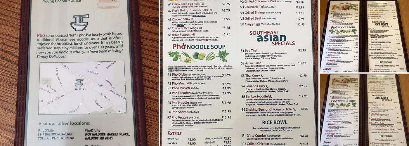 Pho D'Lite Menu