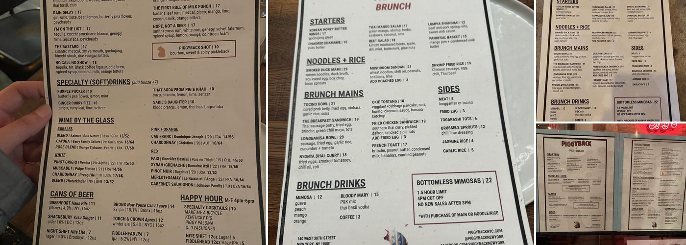 Piggyback by Pig & Khao Menu