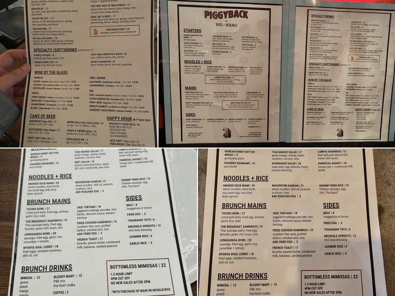 Piggyback by Pig & Khao Menu