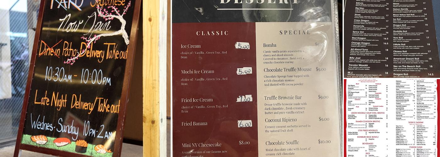 Raku It's Japanese Menu