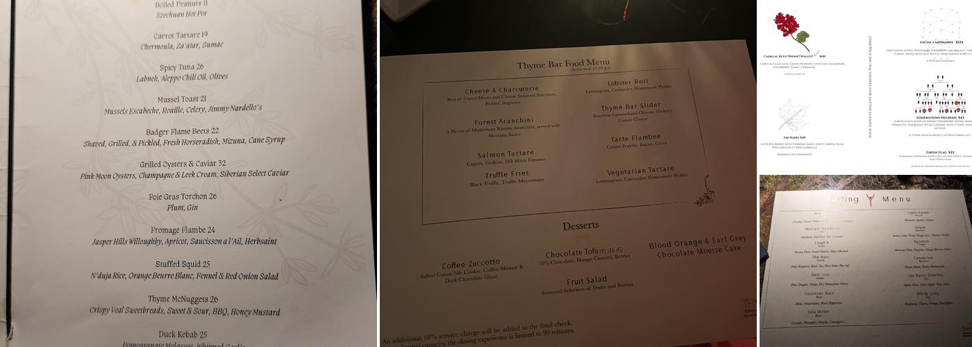 Thyme Bar Menu