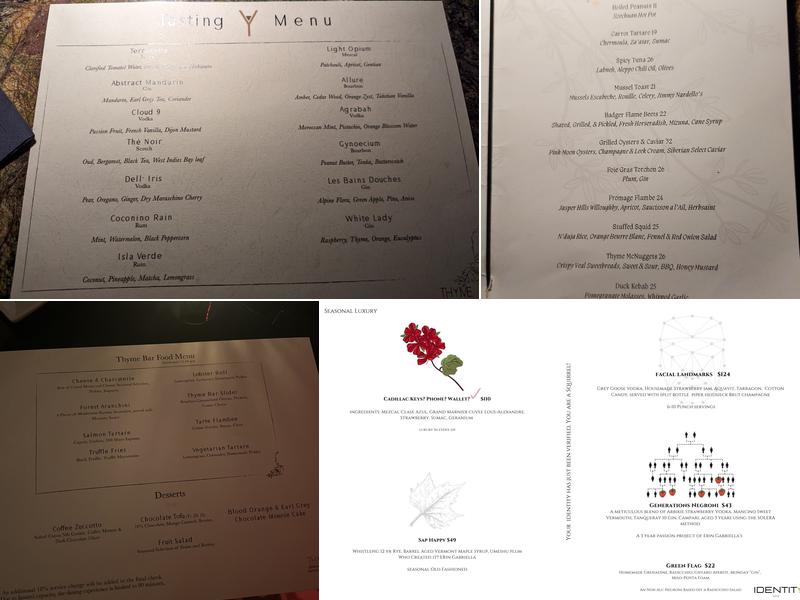 Thyme Bar Menu