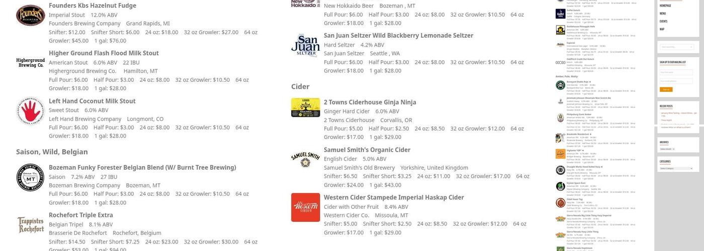 The Dram Shop Central Menu