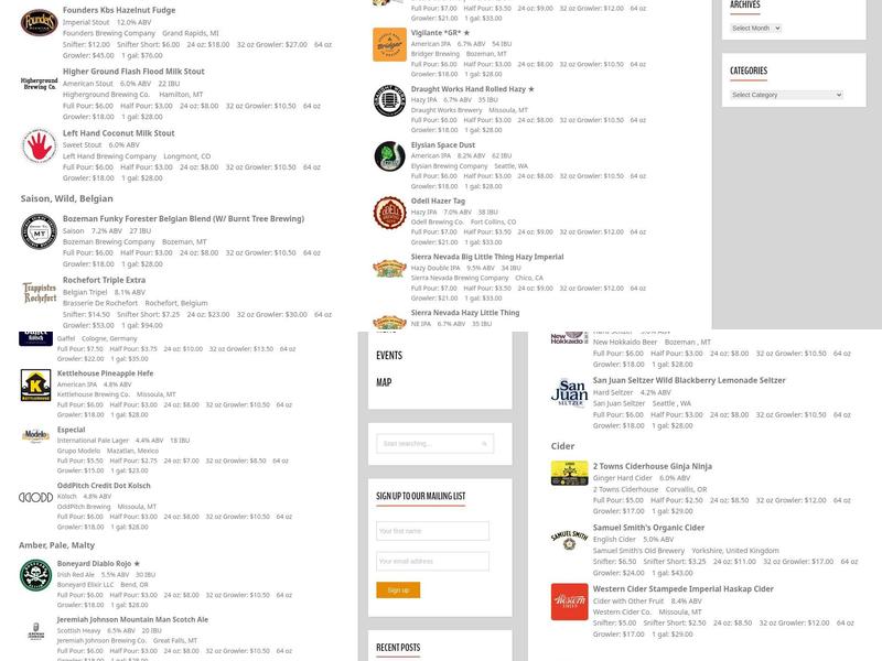 The Dram Shop Central Menu