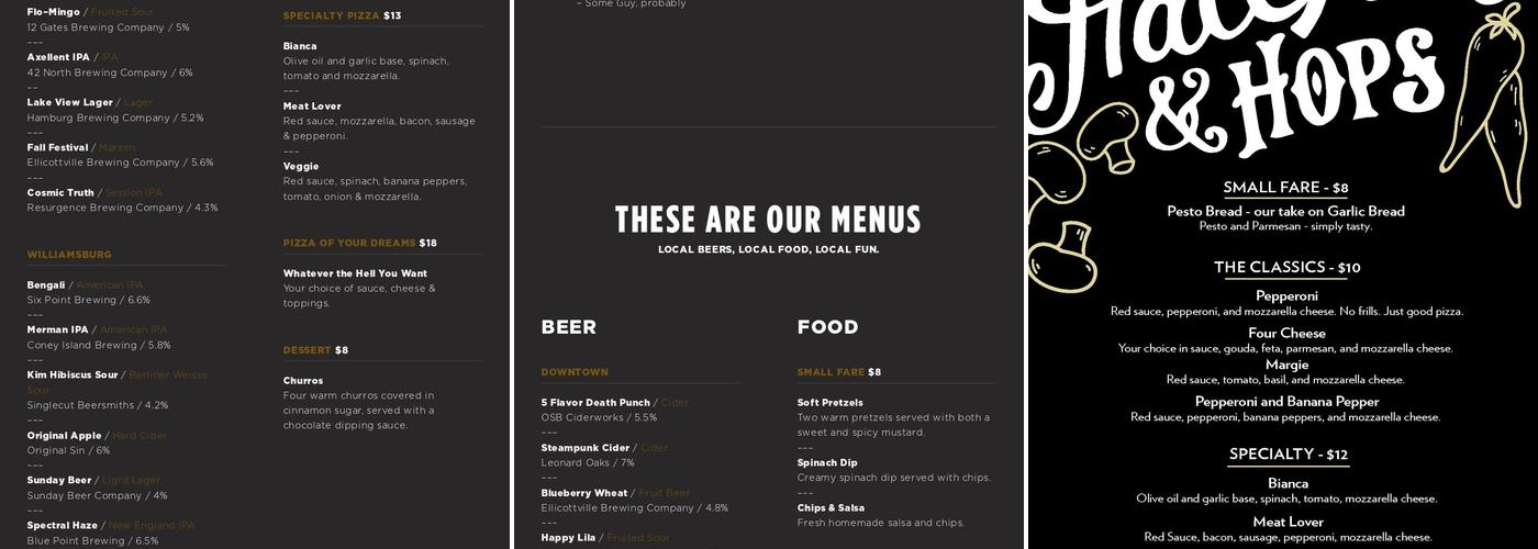 Hatchets & Hops Menu