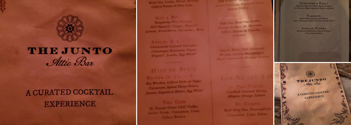 The Junto: Attic Bar Menu
