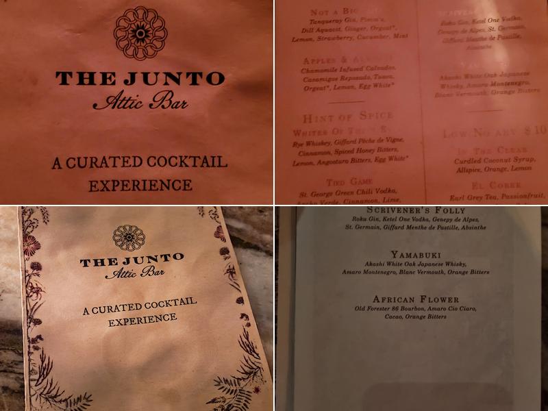 The Junto: Attic Bar Menu