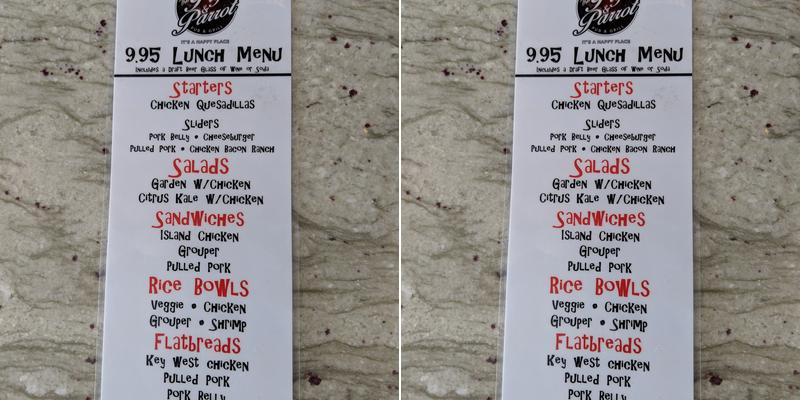 The Pig and Parrot Menu