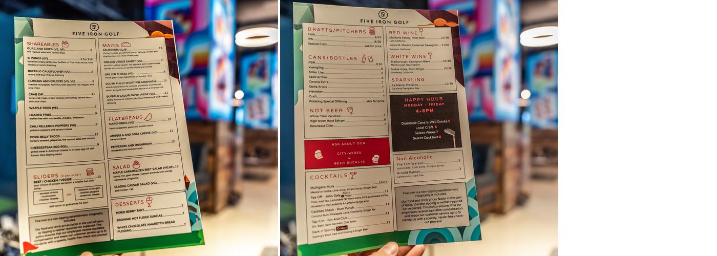 Five Iron Golf - Rittenhouse Menu