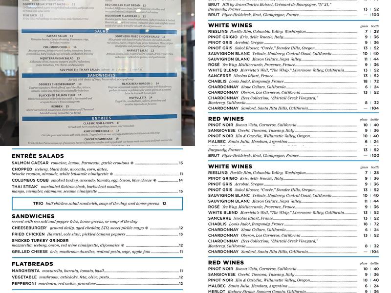 Degrees Restaurant at Columbus State Community College Menu