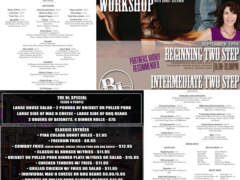 BL Dancehall and Saloon Menu