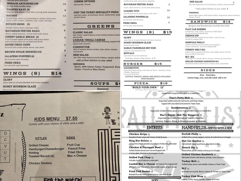 Railhouse Pub Menu
