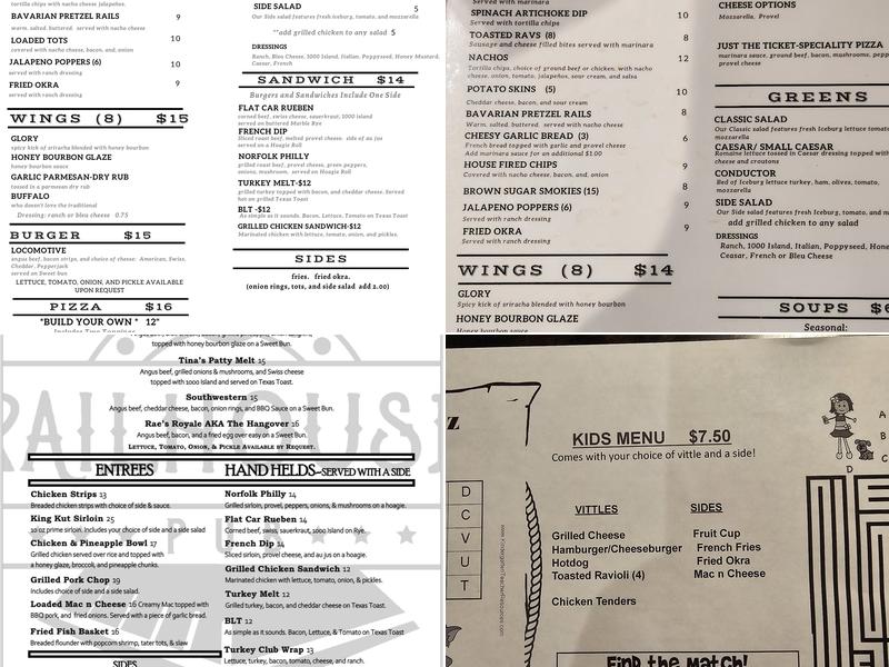 Railhouse Pub Menu