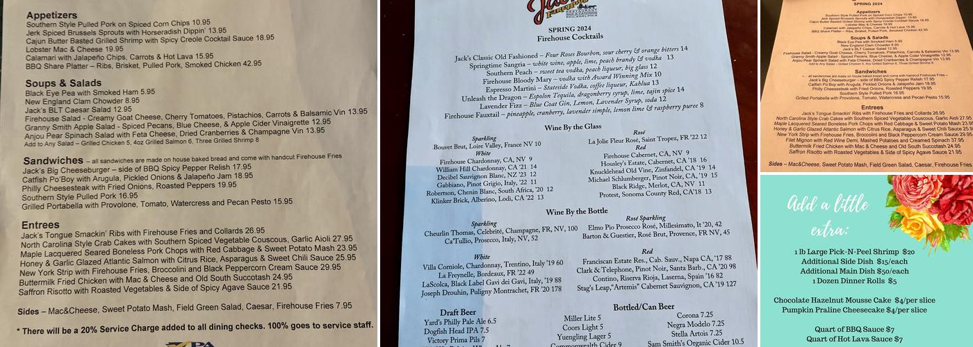 Jack's Firehouse Menu
