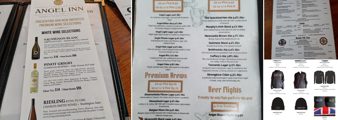 The Olde Angel Inn Menu