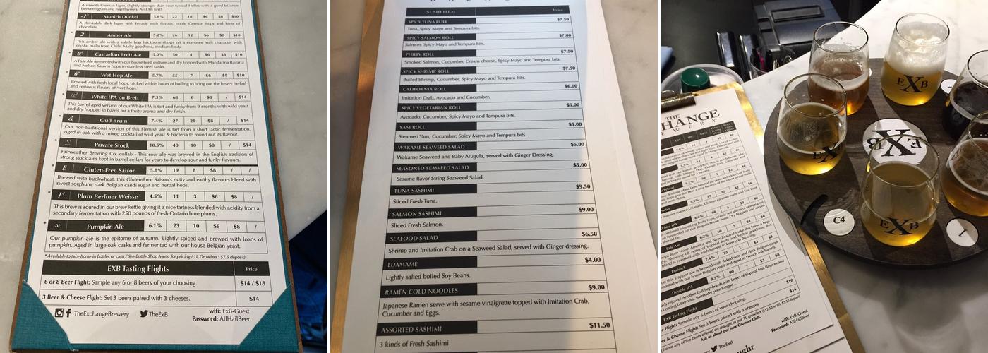 The Exchange Brewery Menu