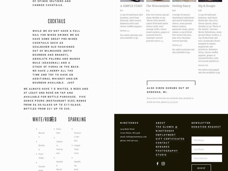 nineteen09 Menu