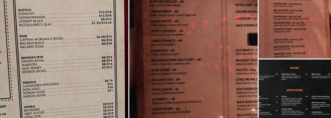 The Yale Saloon Menu