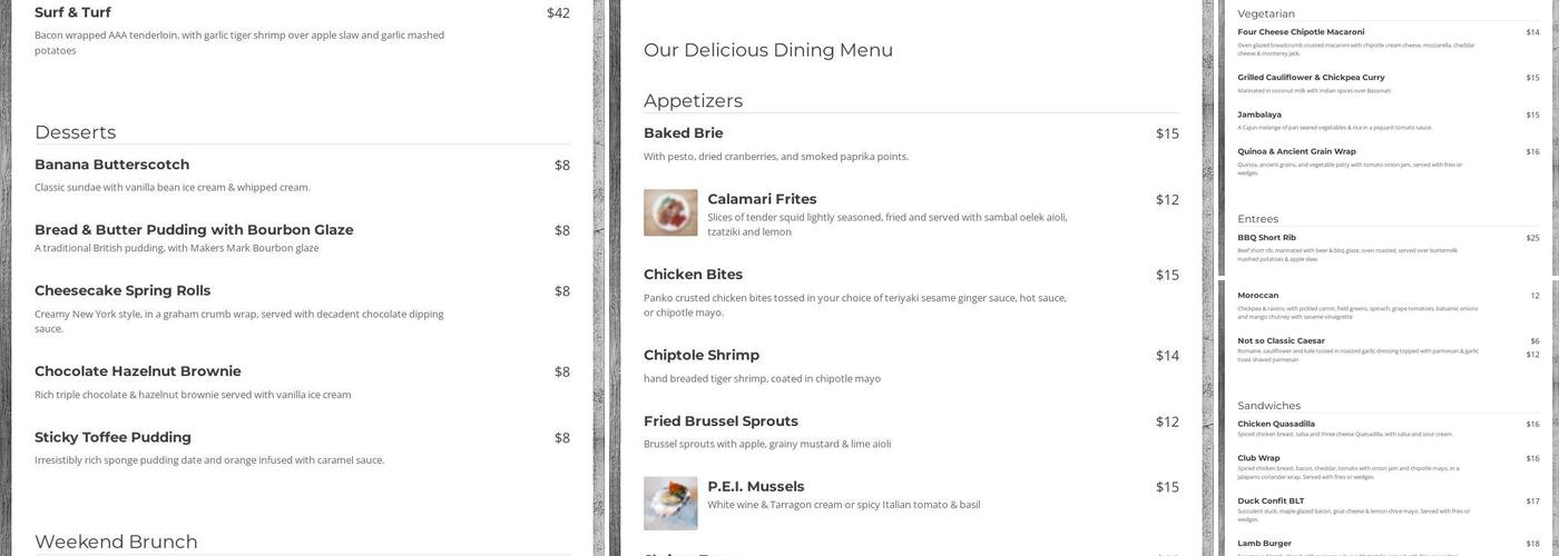 Harbourside Artisan Kitchen Menu