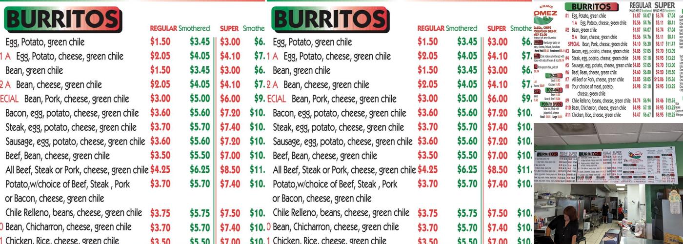 Gomez Burritos Menu