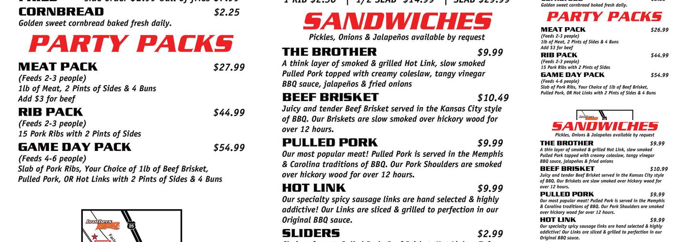 Brothers BBQ Menu