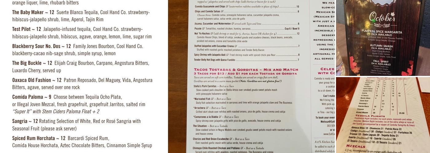 Comida at The Stanley Marketplace Menu