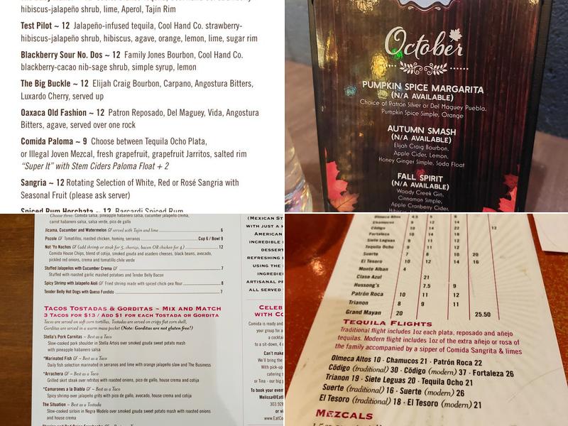 Comida at The Stanley Marketplace Menu