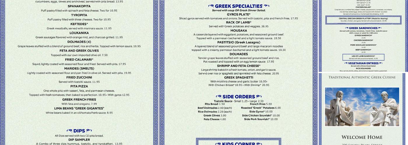 Pete's Central One Menu