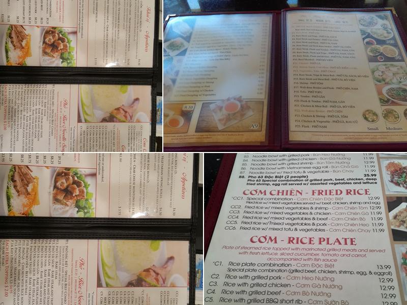 Phở 63 Menu