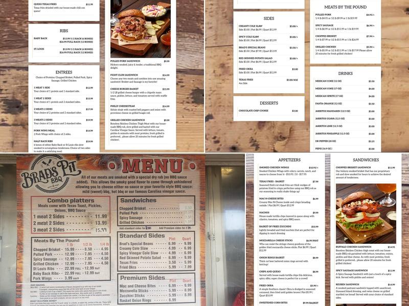 Brad's Pit BBQ Menu