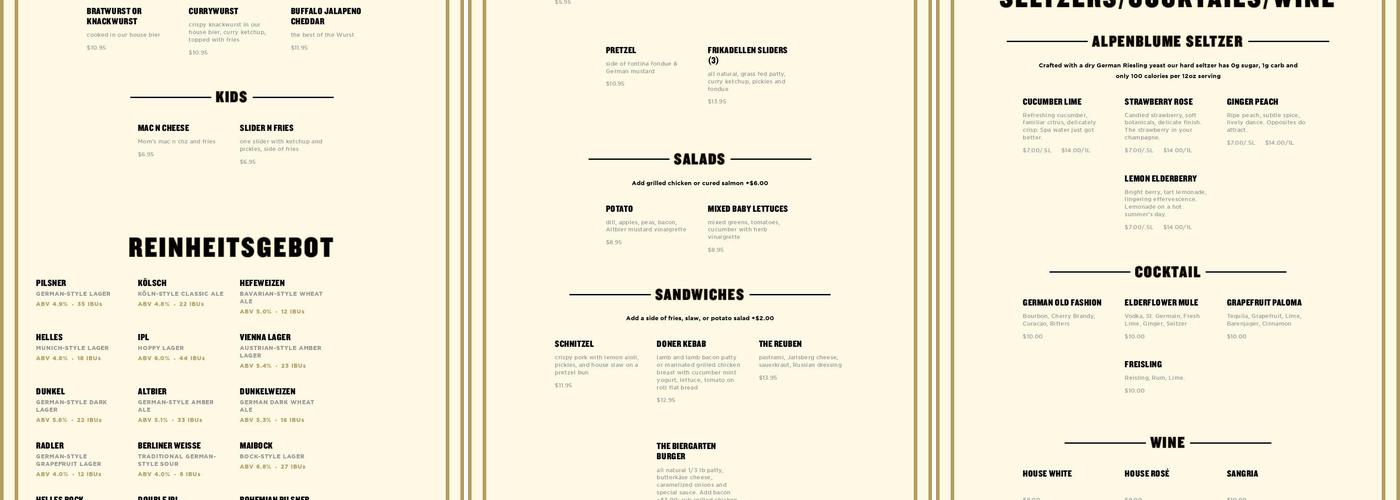 Prost Brewing Company Menu