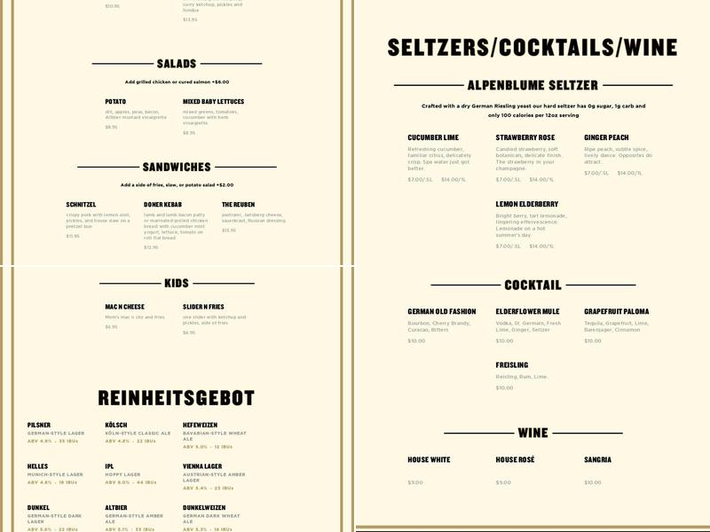 Prost Brewing Company Menu