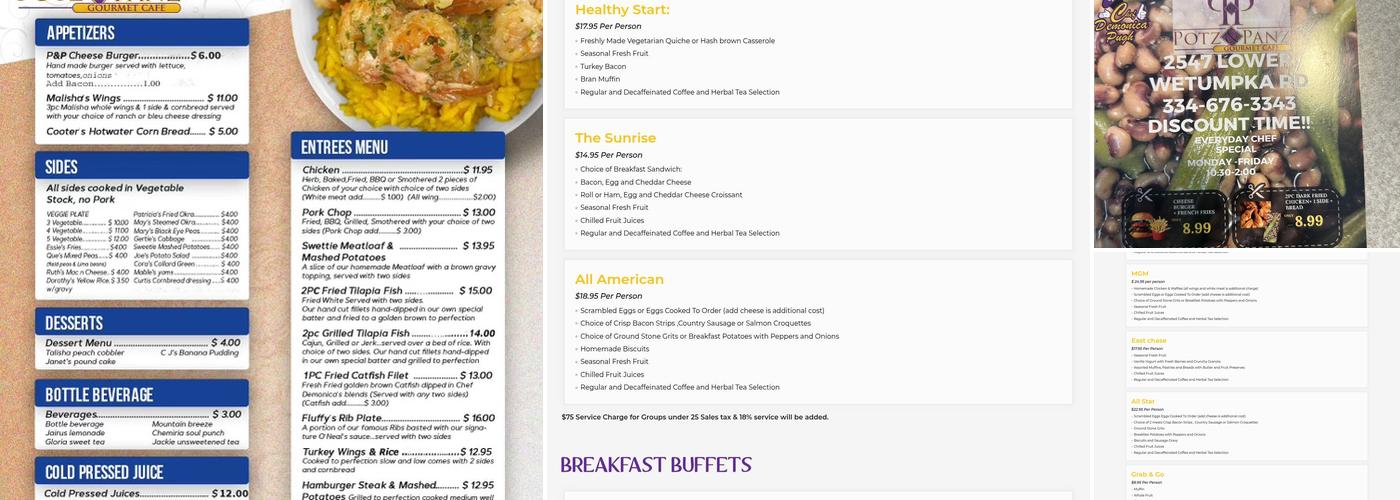 Potz & Panz Gourmet Cafe Catering LLC Menu