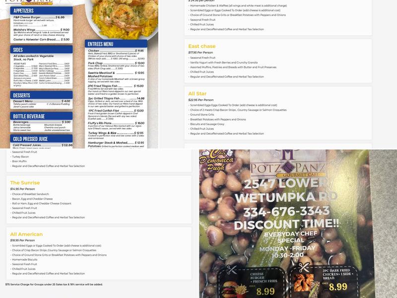 Potz & Panz Gourmet Cafe Catering LLC Menu