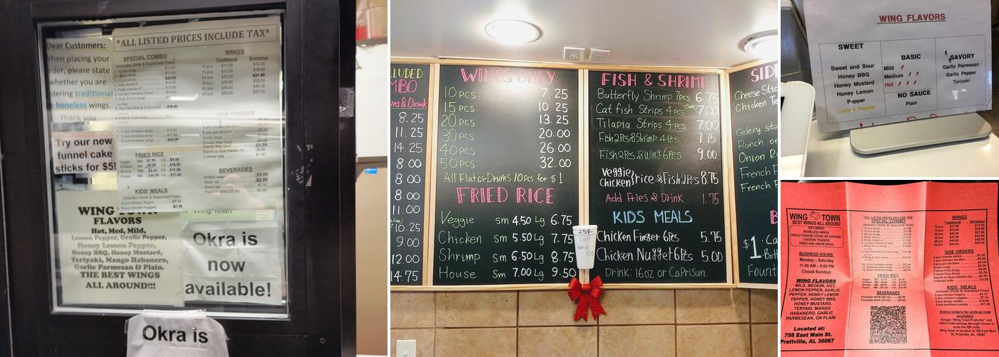Wing Town Menu
