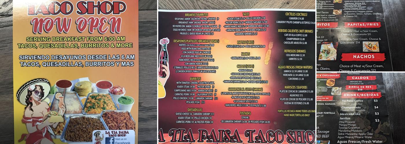 La Tia Paisa Taco Shop Menu