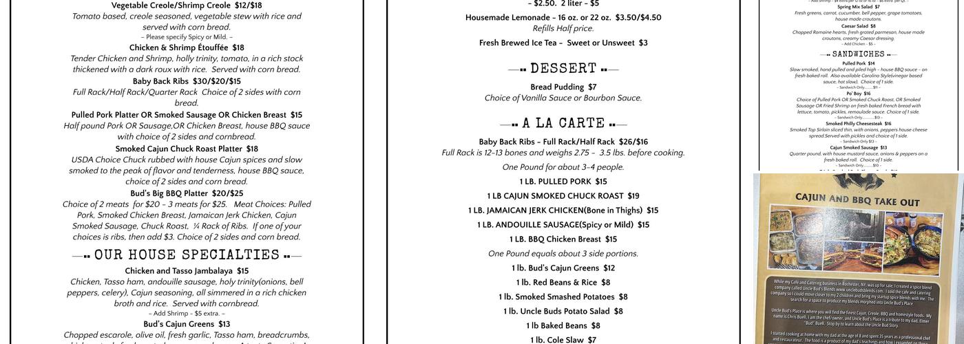 Uncle Bud's Place Menu
