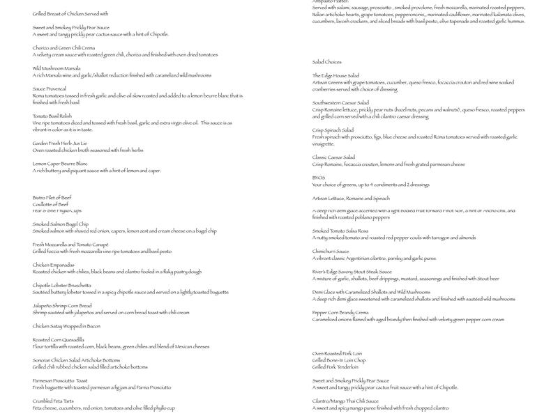 Edge Catering Co Menu
