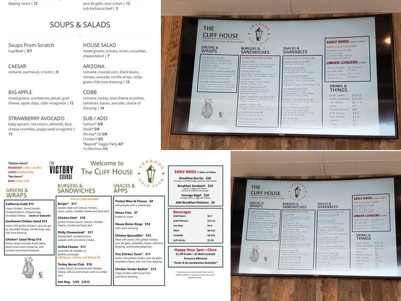 The Cliff House at The Victory Course Menu
