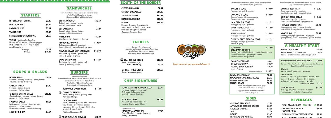 Four Elements Cafe Menu