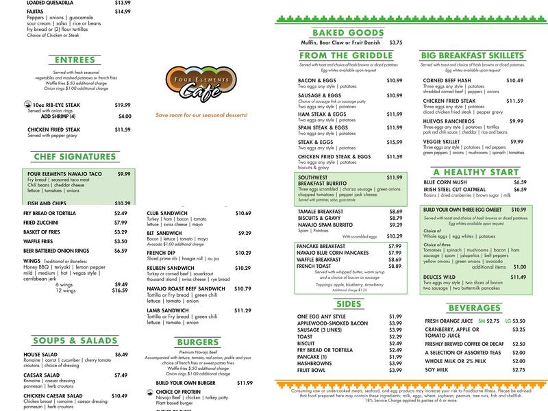 Four Elements Cafe Menu