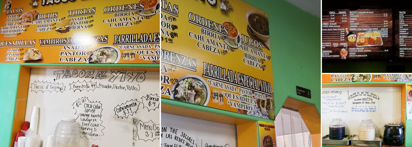 Tacos el Yiyo Menu