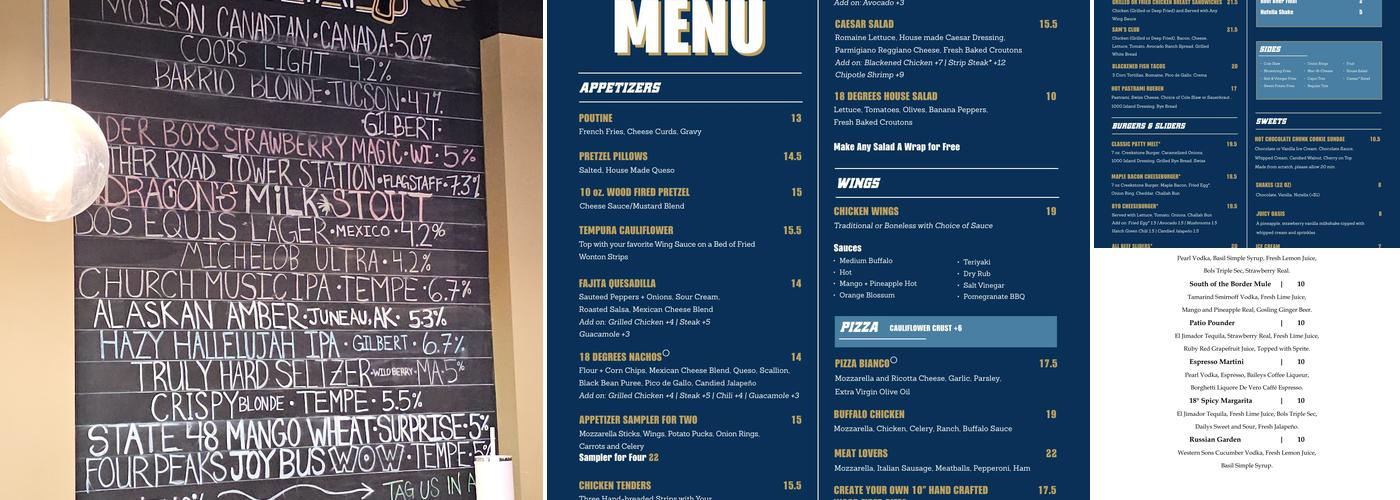 18 Degrees Menu