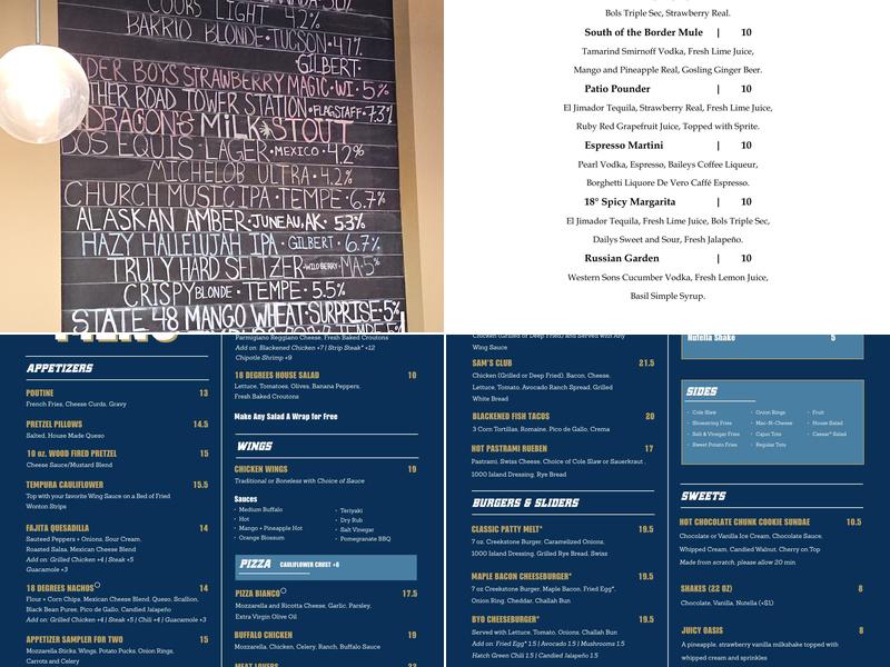 18 Degrees Menu