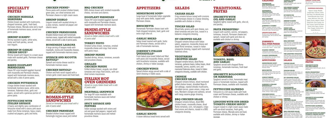Johnnie's New York Pizzeria Menu