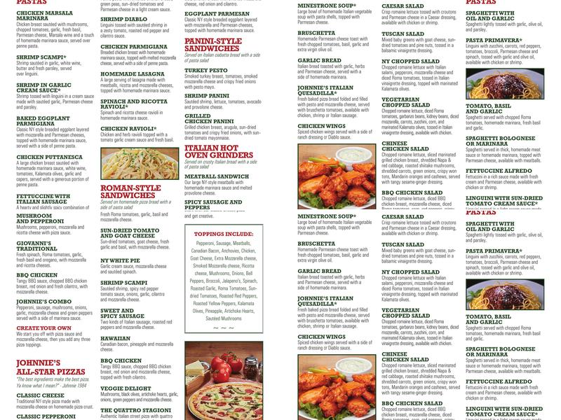 Johnnie's New York Pizzeria Menu