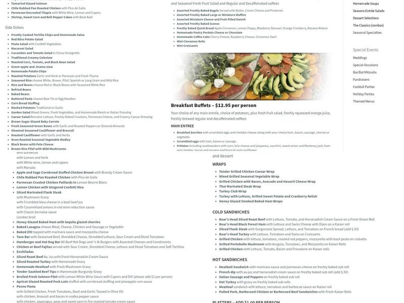 Seasons Gourmet Catering Menu